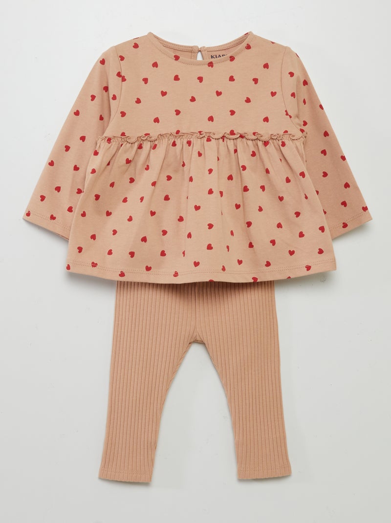Conjunto t-shirt + leggings com estampado - 2 peças BEGE - Kiabi