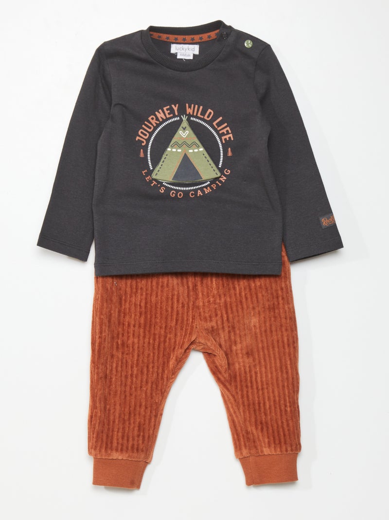 Conjunto t-shirt + leggings de veludo PRETO - Kiabi