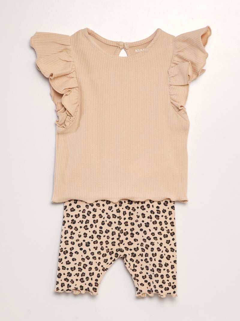 Conjunto t-shirt + leggings estampado - 2 peças BEGE - Kiabi