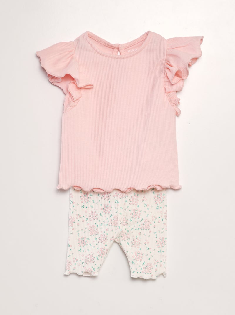 Conjunto t-shirt + leggings estampado - 2 peças BRANCO - Kiabi