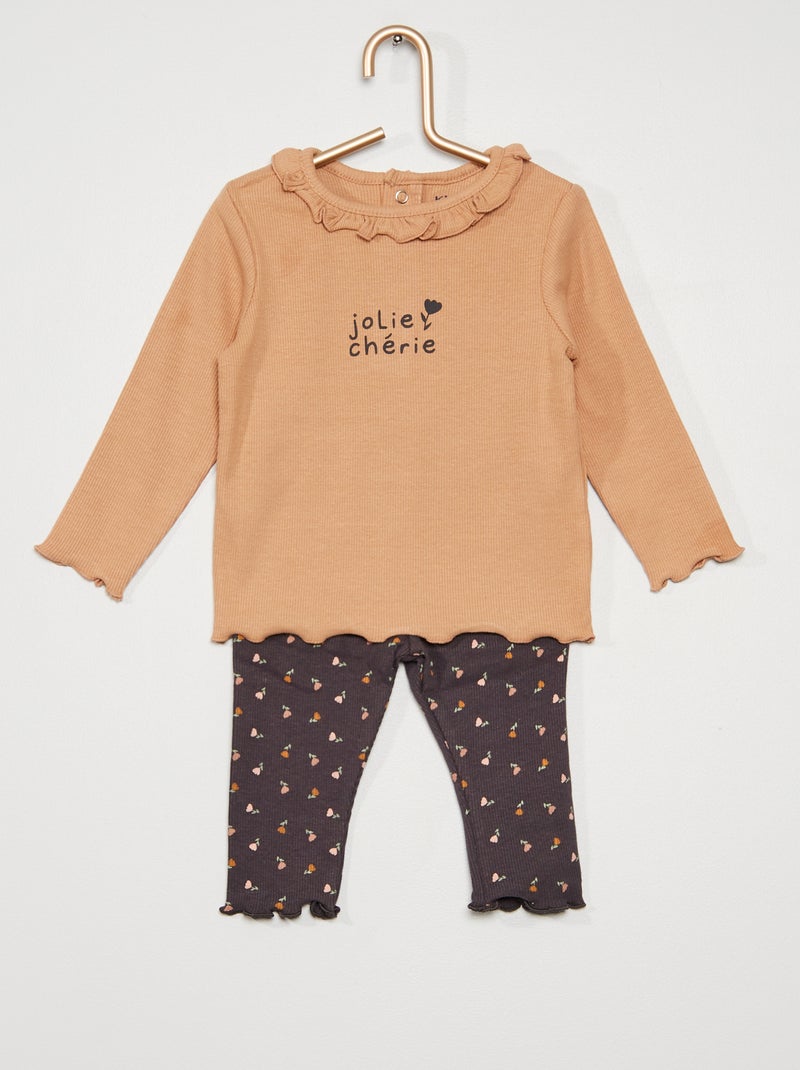 Conjunto t-shirt + leggings estampado BEGE - Kiabi