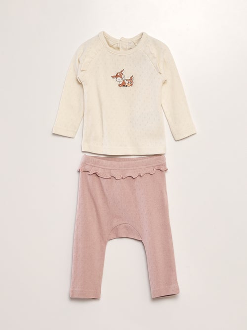Conjunto t-shirt + leggings pointelle - 2 peças - Kiabi