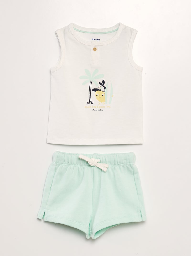 Conjunto t-shirt manga cava + calções - 2 peças BRANCO - Kiabi