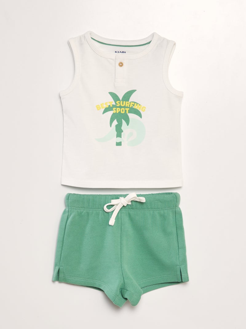 Conjunto t-shirt manga cava + calções - 2 peças BRANCO - Kiabi