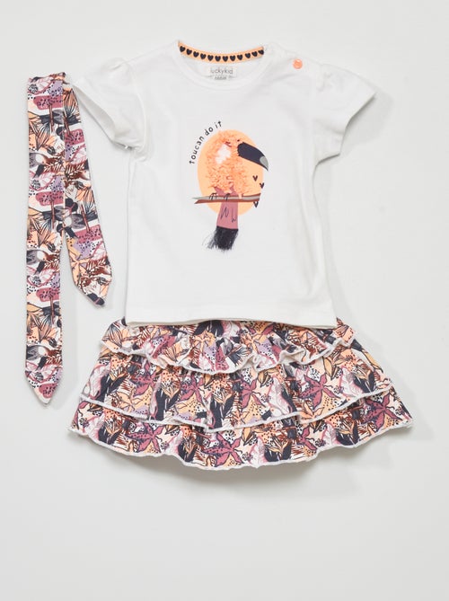 Conjunto t-shirt + saia calção + bandolete - Kiabi