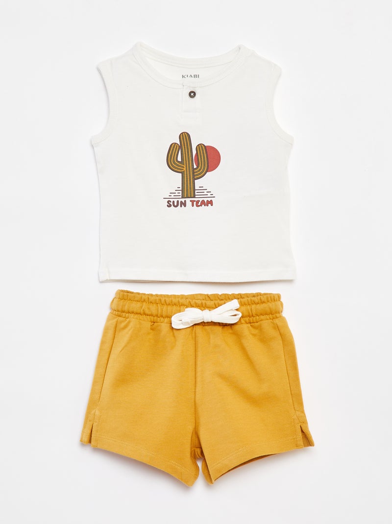 Conjunto t-shirt sem mangas + calções - 2 peças BRANCO - Kiabi