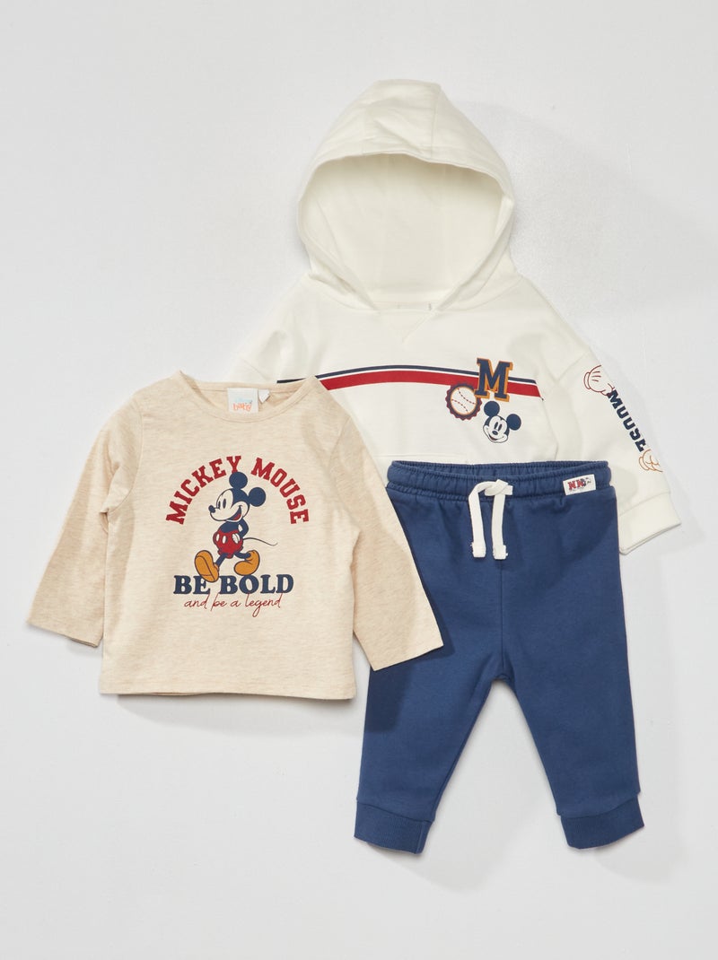 Conjunto t-shirt + sweatshirt com capuz + calças 'Mickey' - 3 peças BRANCO - Kiabi