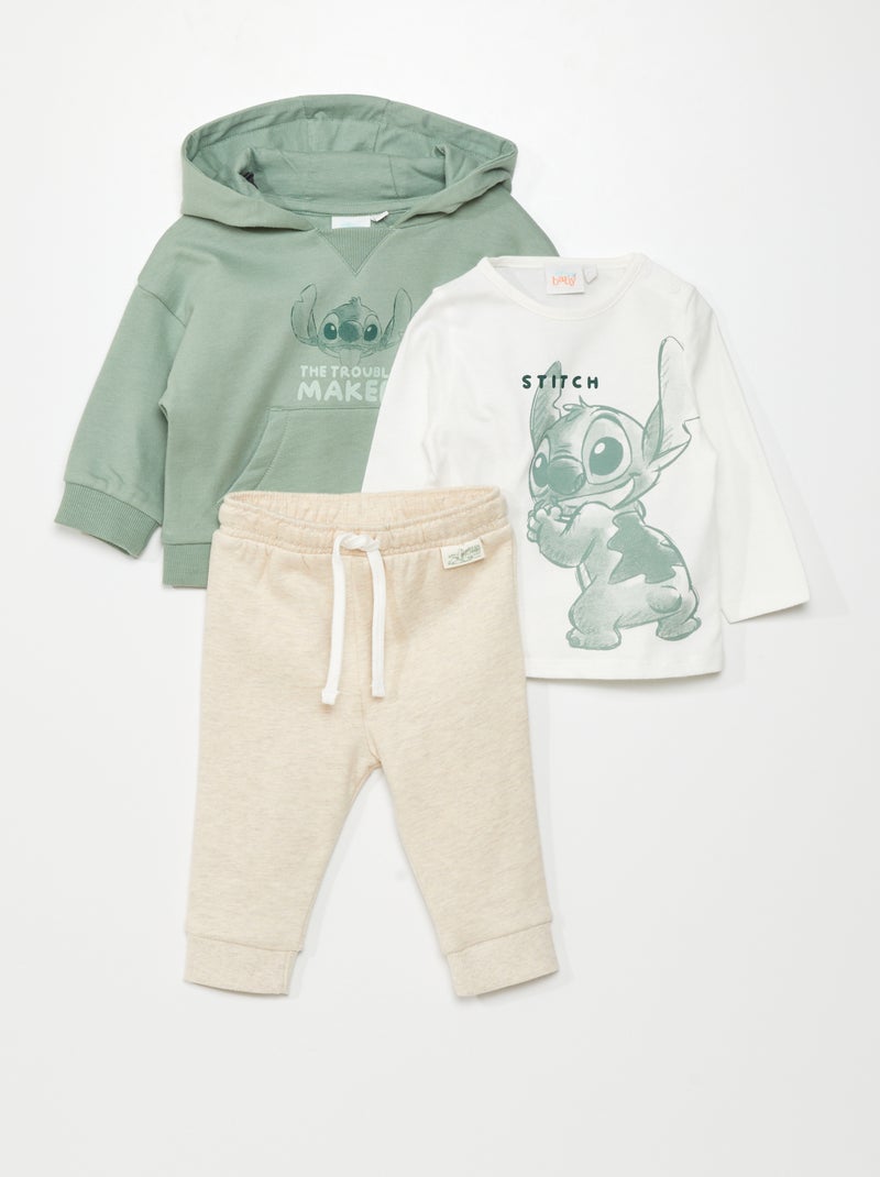 Conjunto t-shirt + sweatshirt com capuz + calças 'Mickey' - 3 peças VERDE - Kiabi