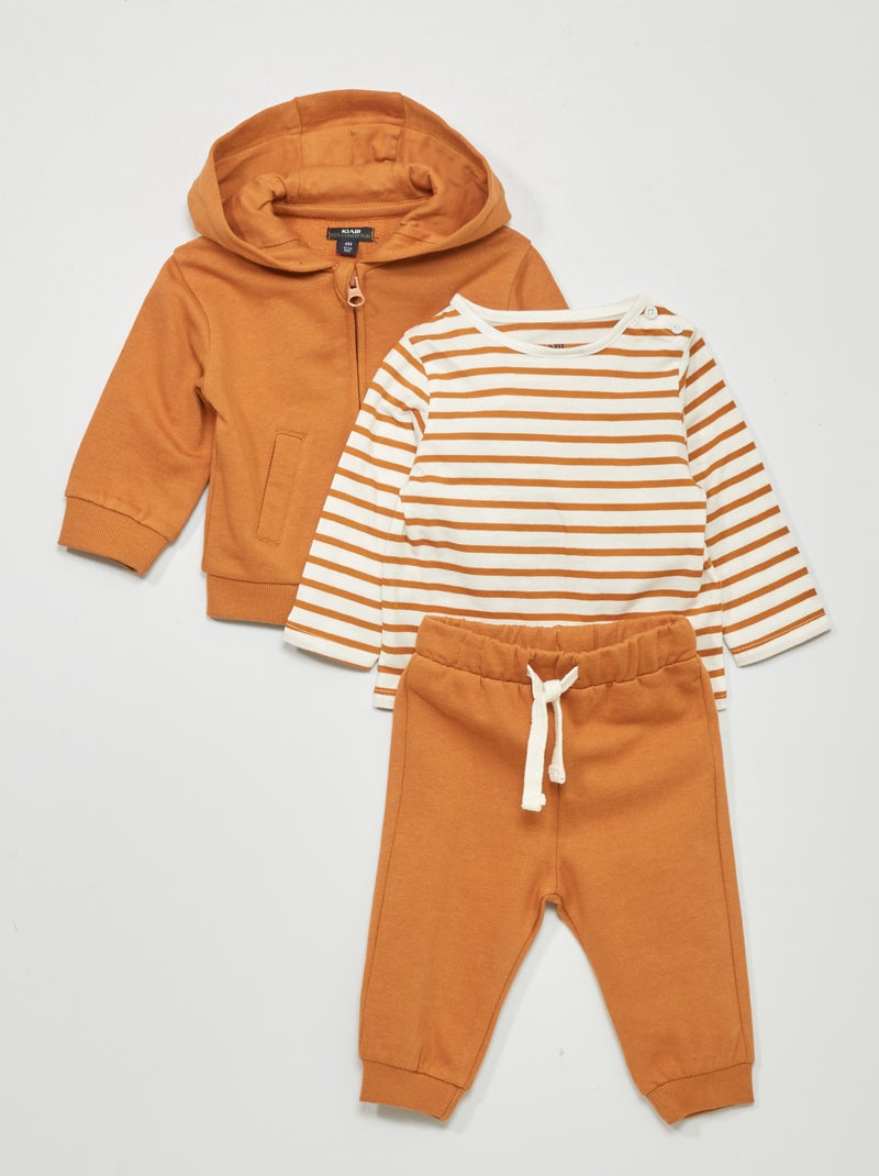 Conjunto t-shirt + sweatshirt + fato de treino - 2 peças CASTANHO - Kiabi