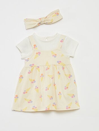Conjunto t-shirt + vestido + bandolete - 3 peças