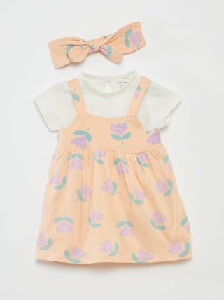 Conjunto t-shirt + vestido + bandolete - 3 peças