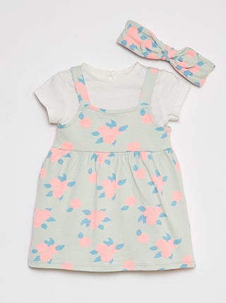 Conjunto t-shirt + vestido + bandolete - 3 peças