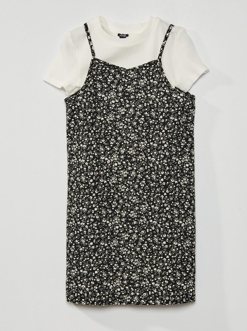 Conjunto t-shirt + vestido florido Preto/ Branco - Kiabi