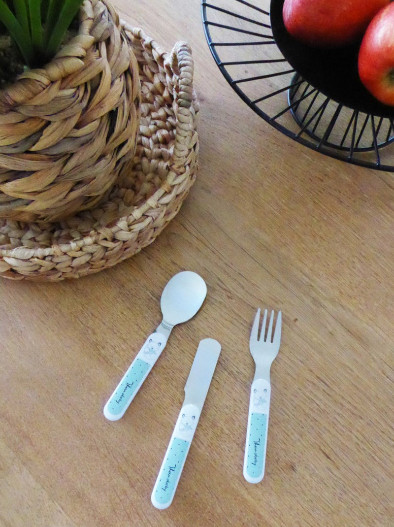 Conjunto talheres inox meus primeiros talheres passeio na floresta Branco - Kiabi