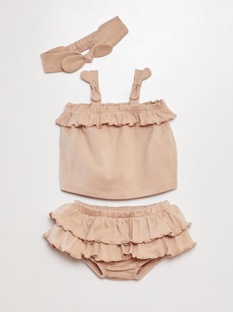 Conjunto top + bloomer + bandolete - 3 peças BEGE - Kiabi
