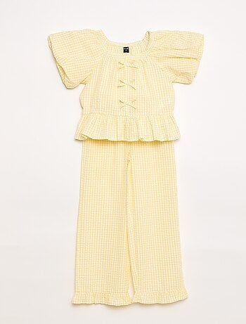 Conjunto top + calças com detalhes em algodão