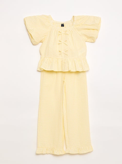 Conjunto top + calças com detalhes em algodão - Kiabi