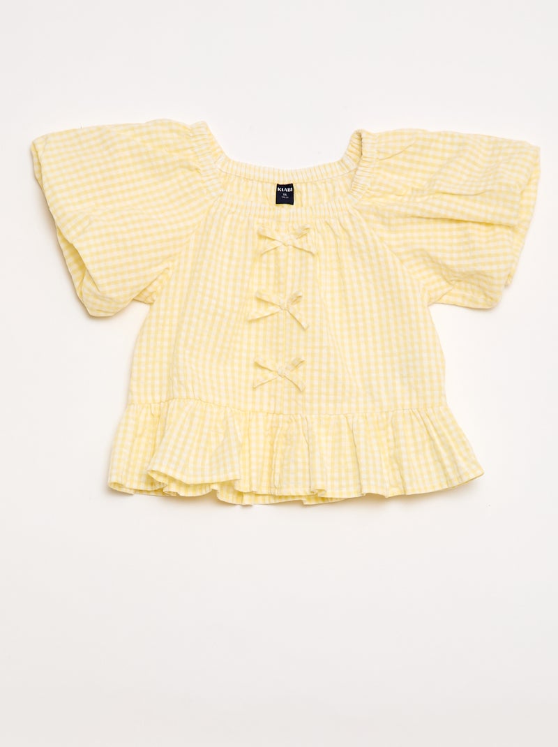 Conjunto top + calças com detalhes em algodão Amarelo - Kiabi