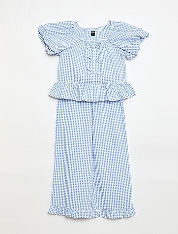 Conjunto top + calças com detalhes em algodão