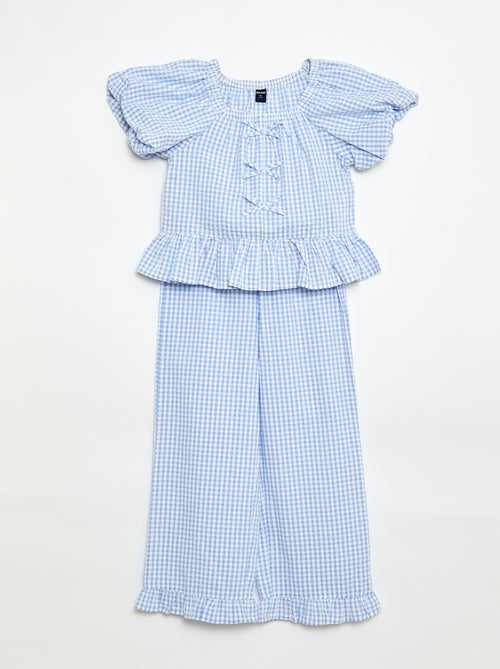 Conjunto top + calças com detalhes em algodão - Kiabi