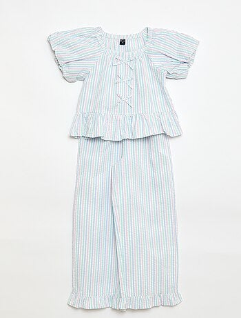 Conjunto top + calças com detalhes em algodão