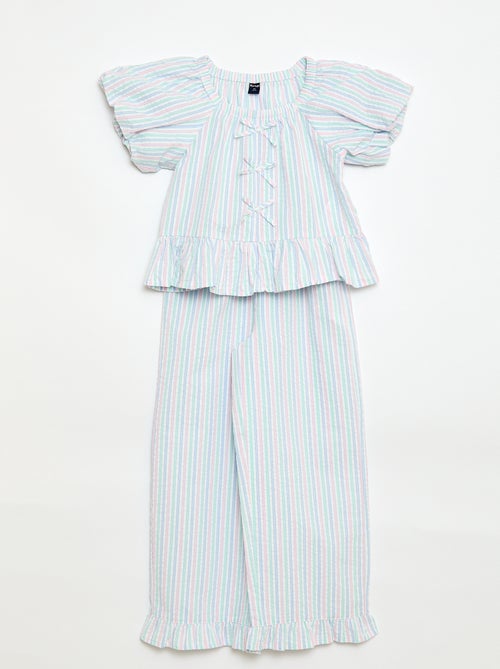 Conjunto top + calças com detalhes em algodão - Kiabi
