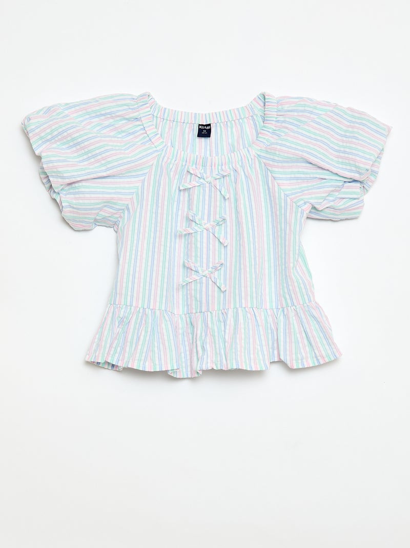 Conjunto top + calças com detalhes em algodão Branco - Kiabi