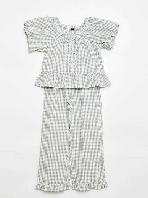 Conjunto top + calças com detalhes em algodão - Kiabi