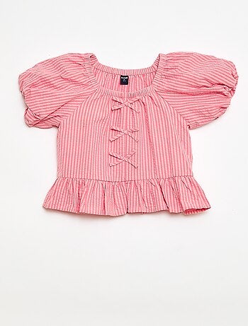 Conjunto top + calças com detalhes em algodão