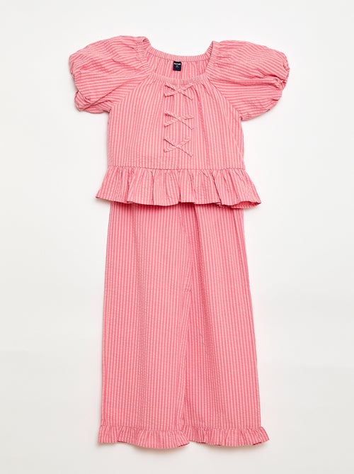 Conjunto top + calças com detalhes em algodão - Kiabi