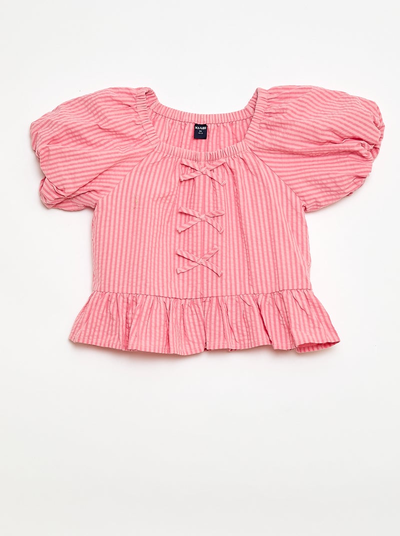Conjunto top + calças com detalhes em algodão Rosa - Kiabi