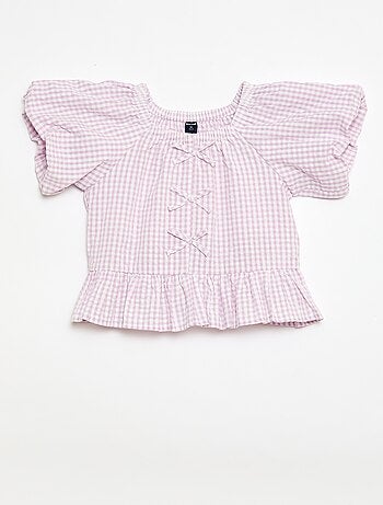 Conjunto top + calças com detalhes em algodão