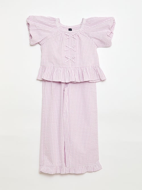Conjunto top + calças com detalhes em algodão - Kiabi