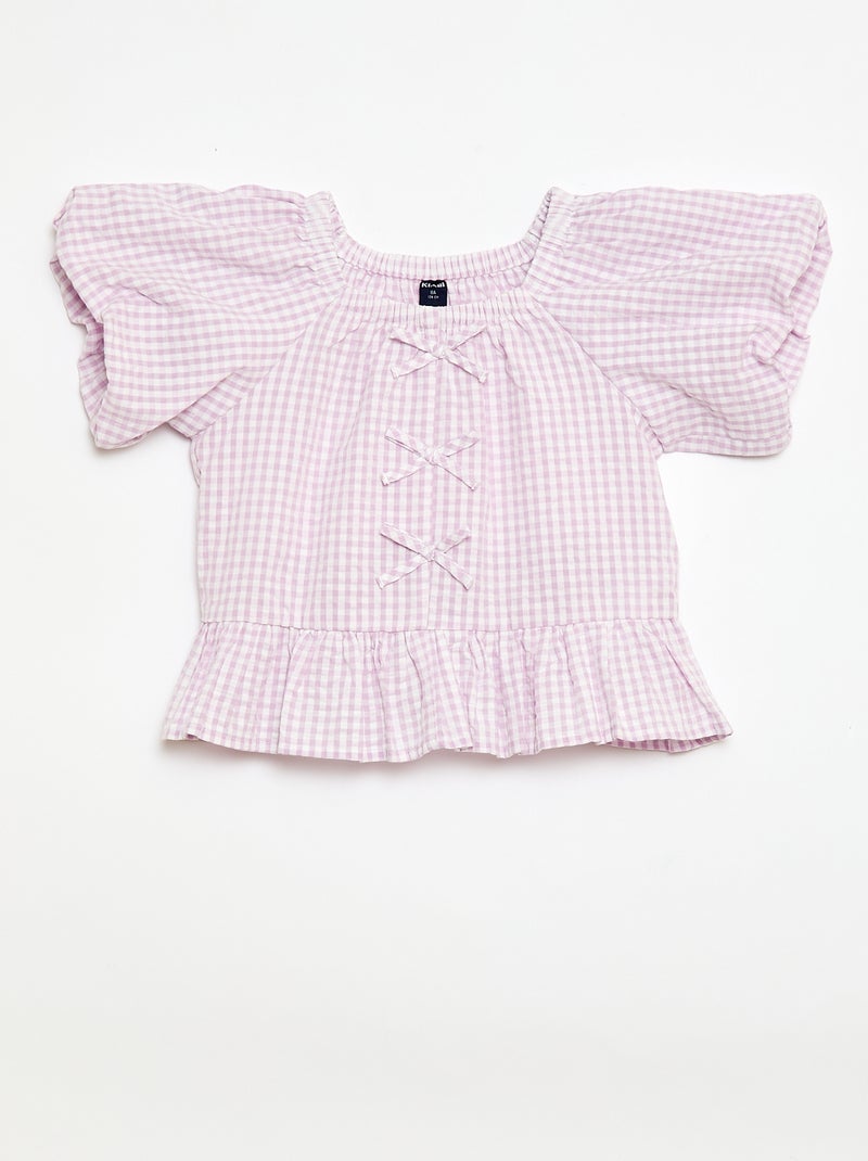 Conjunto top + calças com detalhes em algodão Violeta - Kiabi