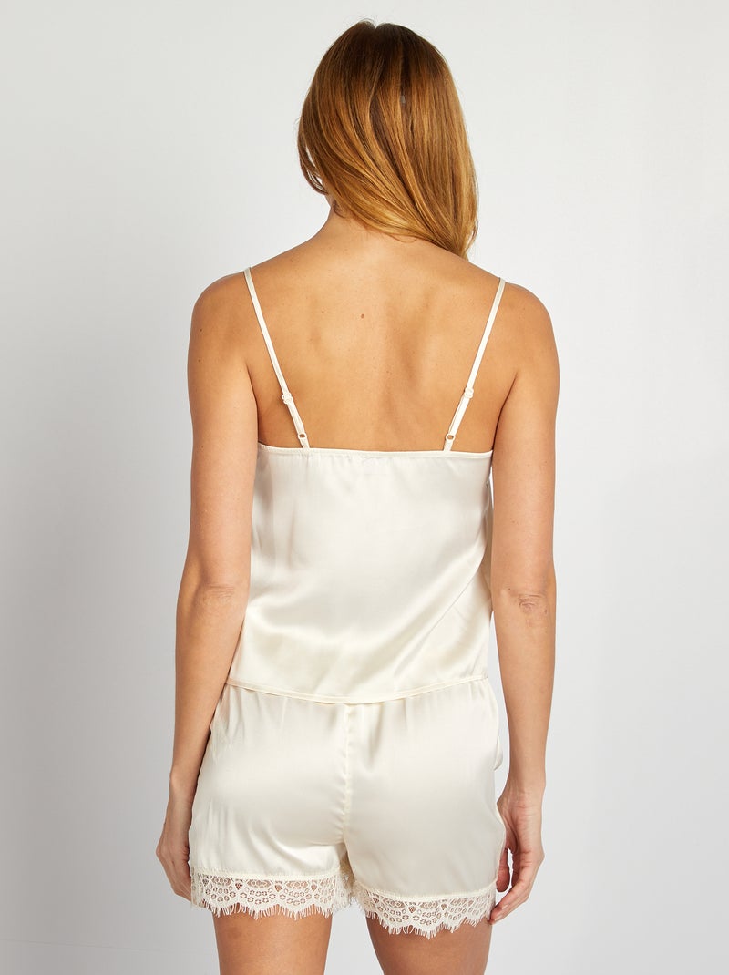 Conjunto top + calções de cetim - 2 peças bege - Kiabi