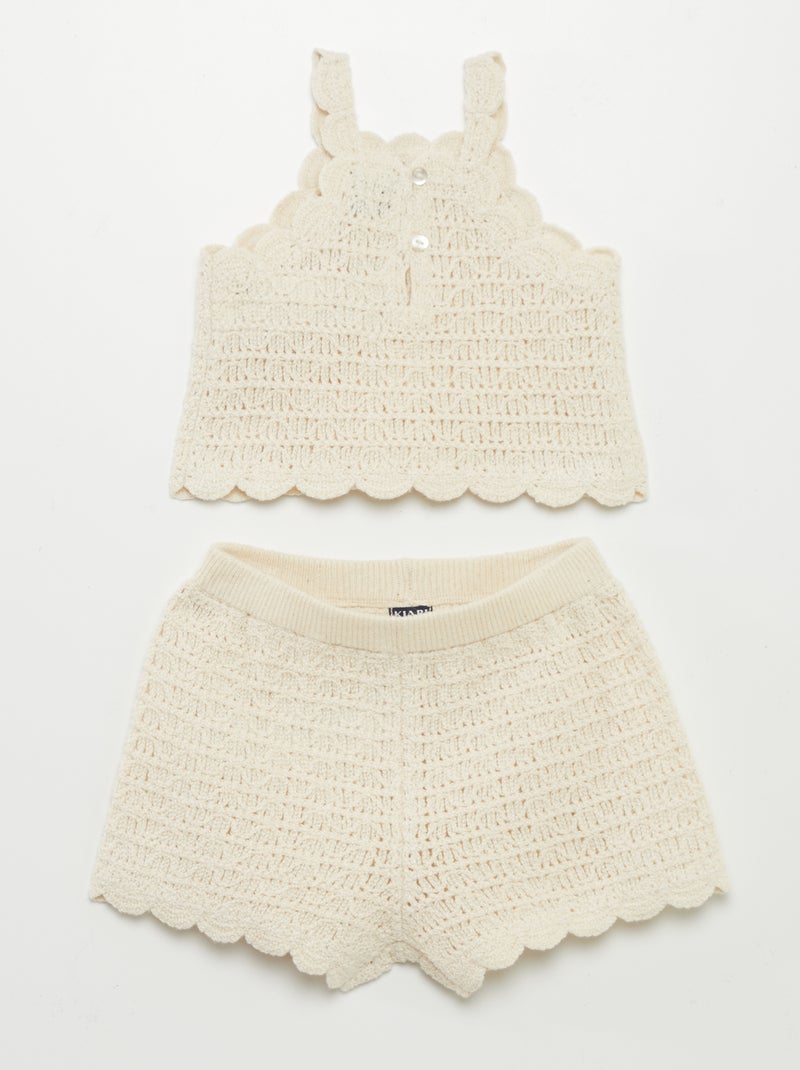 Conjunto top + calções em croché BEGE - Kiabi