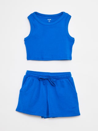 Conjunto top + calções lisos  - 2 peças
