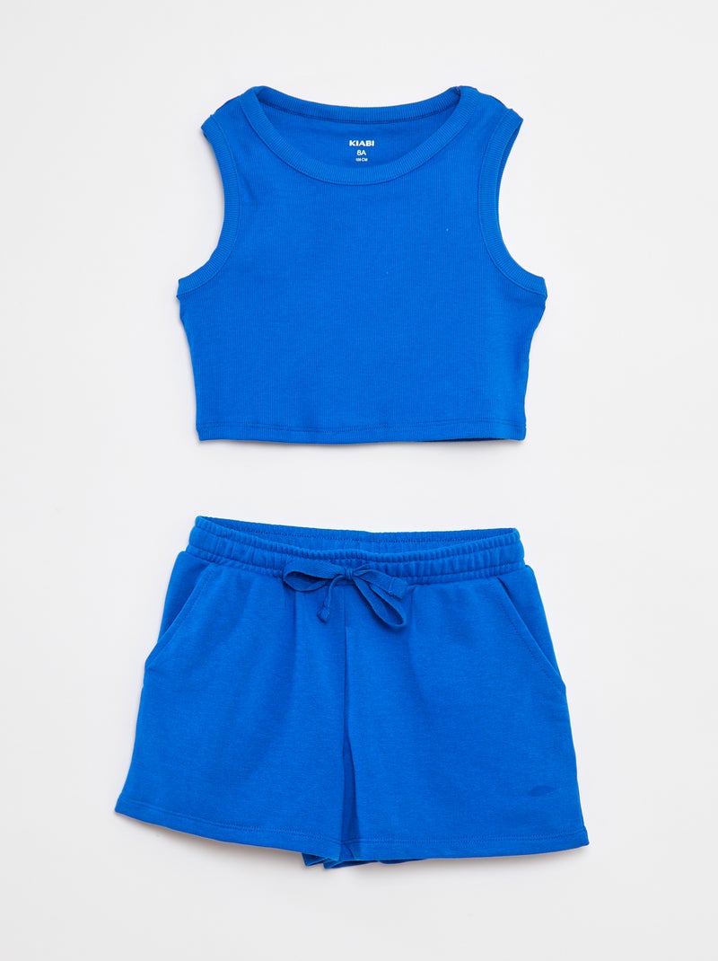 Conjunto top + calções lisos  - 2 peças Azul - Kiabi