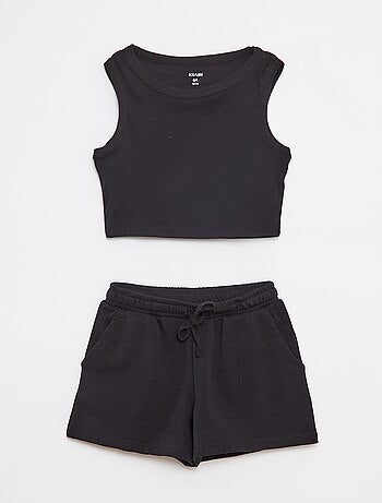 Conjunto top + calções lisos - 2 peças