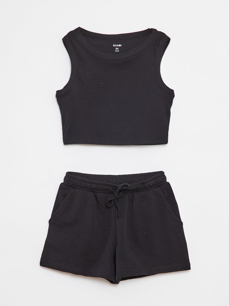 Conjunto top + calções lisos  - 2 peças Preto - Kiabi