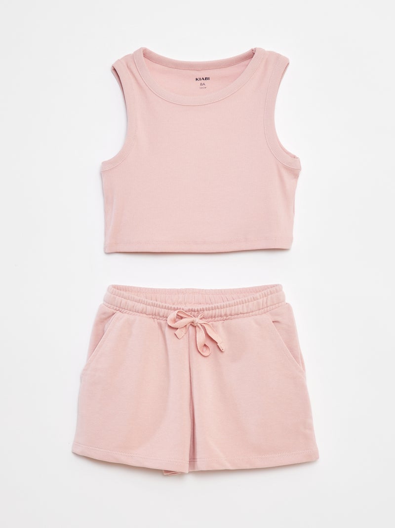 Conjunto top + calções lisos  - 2 peças Rosa - Kiabi