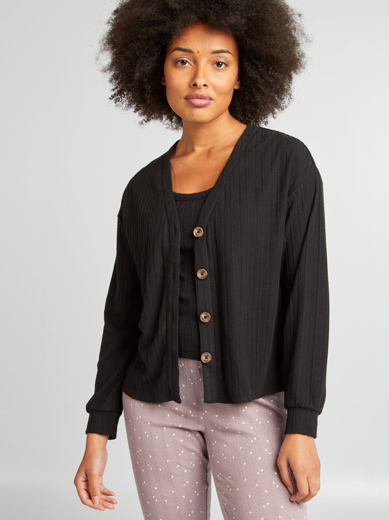 Conjunto top + casaco de dormir Preto - Kiabi