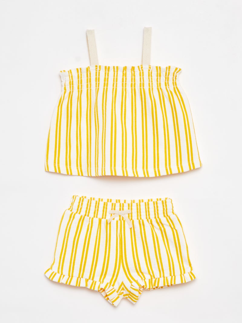 Conjunto top de alças + calções às riscas - 2 peças BRANCO - Kiabi