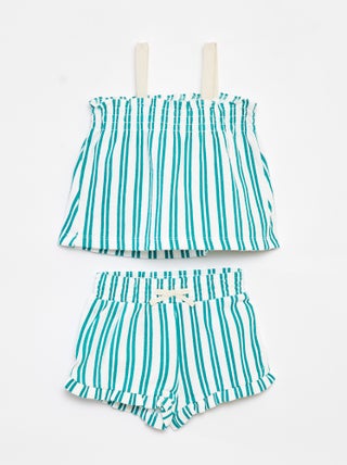 Conjunto top de alças + calções às riscas - 2 peças