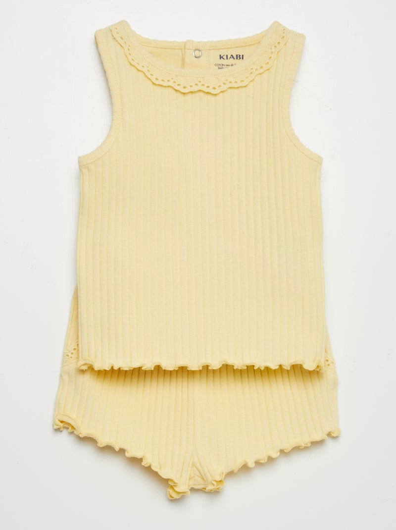 Conjunto top de alças + calções canelados - 2 peças AMARELO - Kiabi