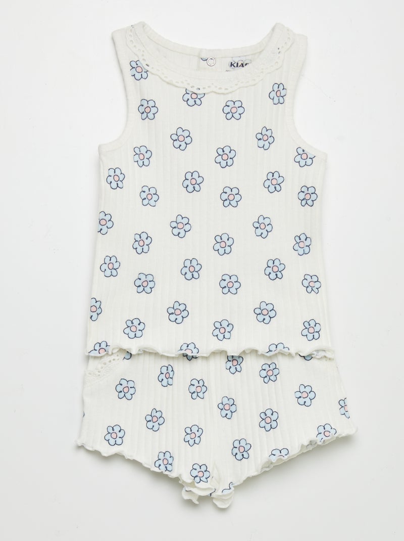 Conjunto top de alças + calções canelados - 2 peças BRANCO - Kiabi