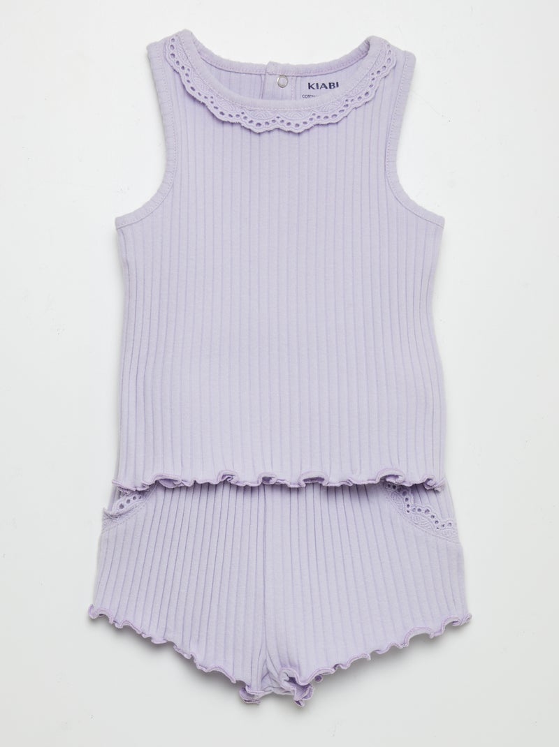 Conjunto top de alças + calções canelados - 2 peças VIOLETA - Kiabi