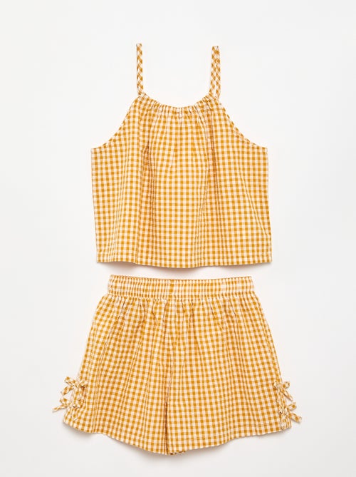 Conjunto top de alças + calções com padrão Vichy - 2 peças - Kiabi