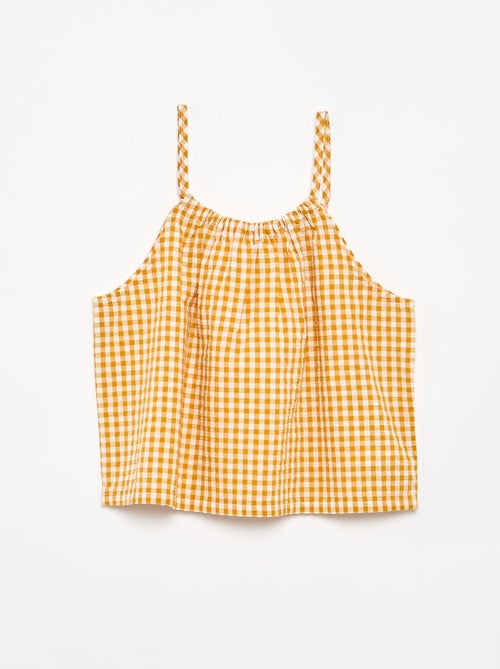 Conjunto top de alças + calções com padrão Vichy - 2 peças - Kiabi