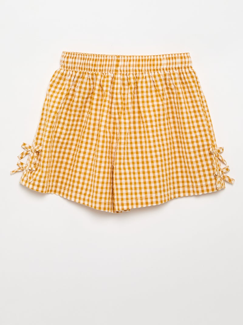 Conjunto top de alças + calções com padrão Vichy - 2 peças Amarelo - Kiabi